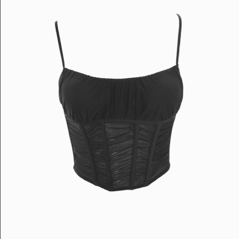 Black Mesh Ruched Cage Corset Top